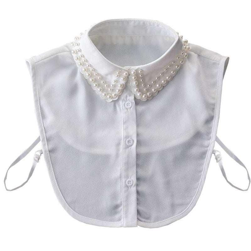 Joyci Diamond Pearl False Collar Peterpan Fake Collar Half Shirt Dickey (B White) - Image 1
